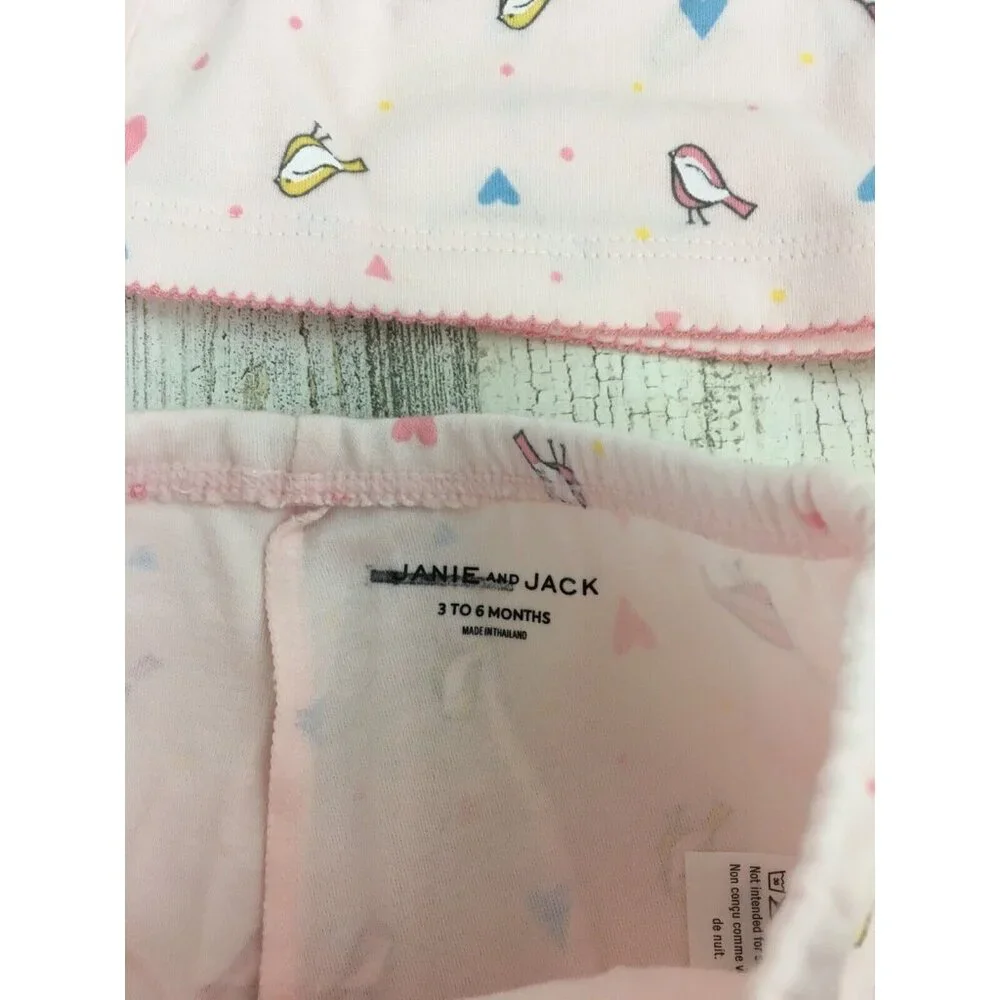 Janie and Jack Pink Bird Print Baby Matching Set